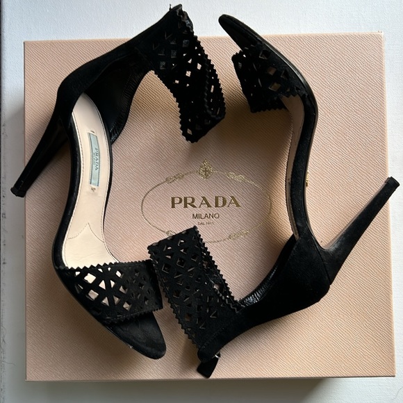Black Women’s Prada Open Toe Suede Sandal Size 38.5 - Picture 4 of 5